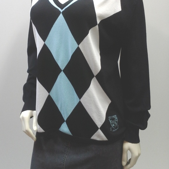 Vintage Unisex St. Andrews Old Course V Neck Argyle Golf Sweater Black B… - Picture 4 of 8